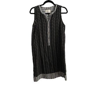 Ann Taylor Loft Lounge Women Sz M Black Embroidered Sleeveless 1/2 Button Dress